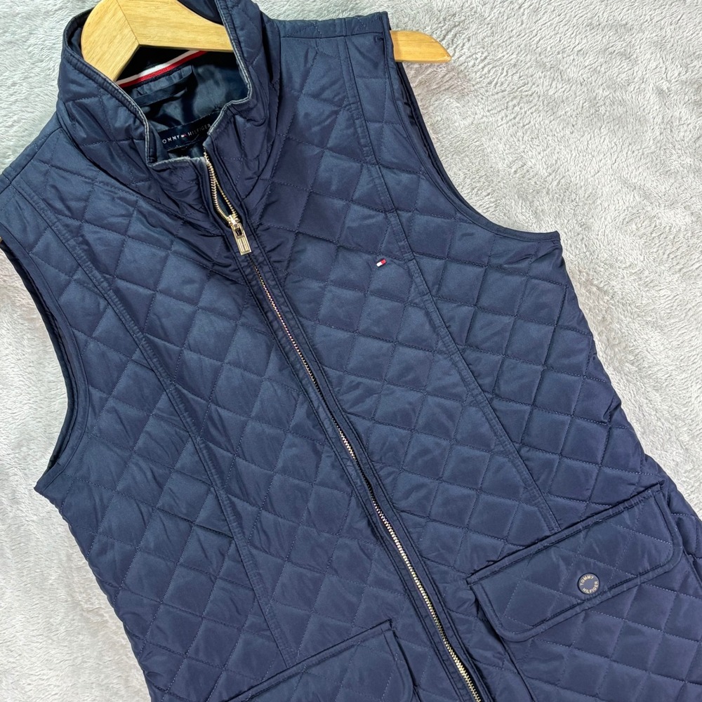 Tommy Hilfiger Women's Quilted Zip Vest Navy Diamond Puffer Fall Layering Sz‎ S